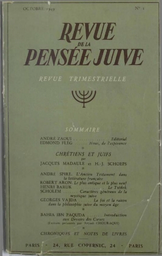 Revue de la Pensée Juive N°1 (01 oct. 1949)